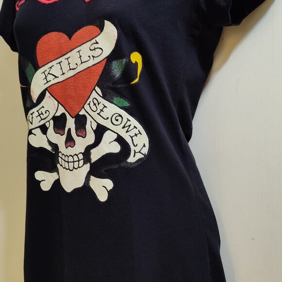 Ed Hardy Black Tee Love Kills Slowly Embroidered Logo Name Size Large NWOT - Picture 3 of 8